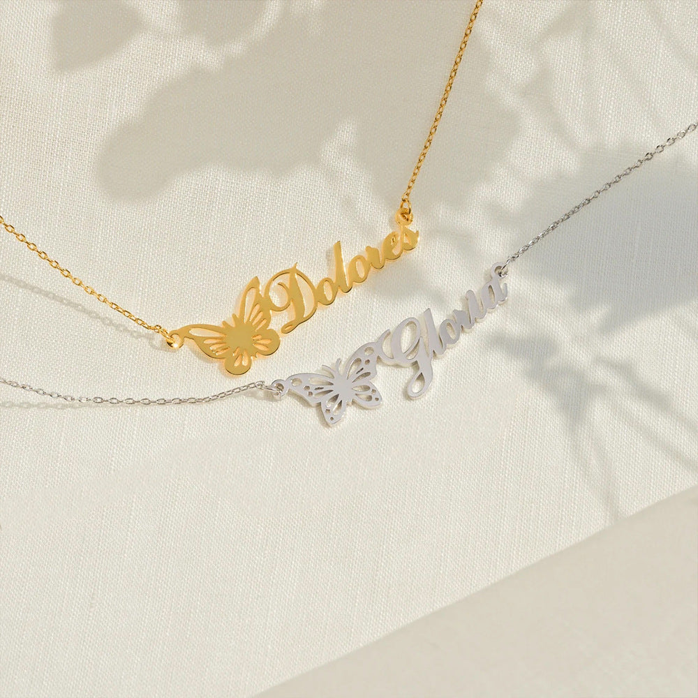 Custom Butterfly Name Necklace